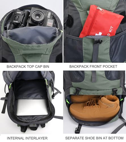 Bseash 50L Hiking Backpack, Water Resistant Lightweight Outdoor Sport Daypack Travel Bag for Camping Climbing Skiing Cycling (Army Green - With Shoe Compartment) - color: Army Green - With Shoe Compartment