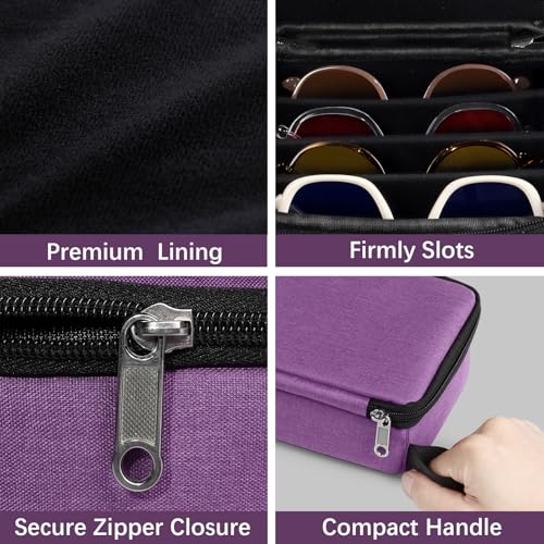 Bukere Travel Sunglasses Organizer Case, Adjustable Slot For Multiple Pairs, Portable Eyeglasses Storage Box for Men Women - color: Purple, style: 4 Slots