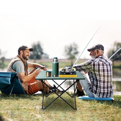 JOUYEK Small Camping Table, Ultralight Aluminum Folding Table with Carrying Bag, Portable & Lightweight Camping Side Table for Outdoor Camping, Picnic, Beach and Fishing, Green - color: Green