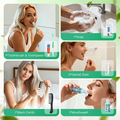 10 Set Personal Care Travel Toiletries Sets Bulk,8-IN-1 Disposable Toothbrushes with Toothpaste and Floss,Mouthwash,Comb,Soap,Cover,Zip Bag Toiletry Travel Toothbrush Kit for Homeless,Hotel,Charity