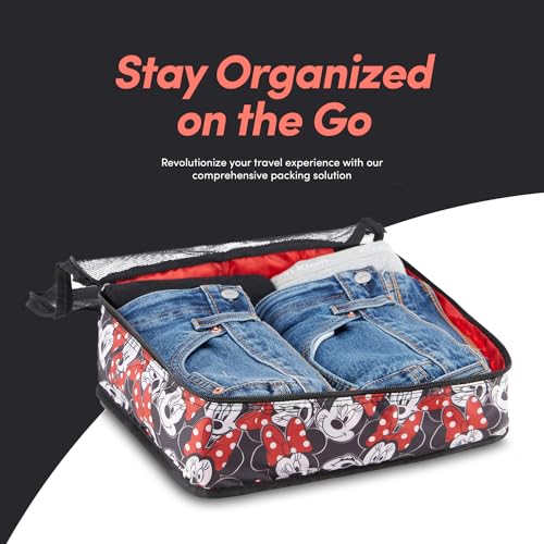 Disney Minnie Mickey Stitch Packing Cubes - Winnie the Pooh, Princess Cinderella, Cars, Toy Story 5 Piece Packing Cubes Compression - Travel Essential - Luggage Suitcase Organizer Set - color: Red