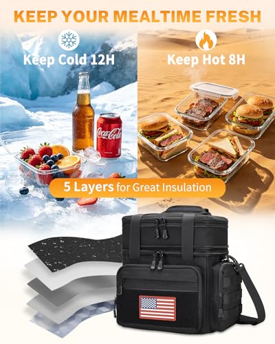 Gafetrey Tactical Lunch Box for Men, Insulated Lunch Bag Adult, Thermal Lunchbox Leakproof Waterproof Cooler Bag, Large Lunch Pail for Work Office Camping Travel (Black) - color: A-Black, size: 15L