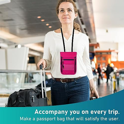sundee Travel Neck Wallet with Double Zippers, RFID Blocking Passport Holder with Adjustable Neck Strap for Men and Women to Keep Cash, Credit Cards and Travel Documents Safe - Rose Red - color: Rose Red