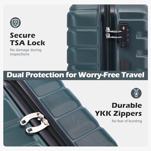 Coolife Medium Checked Luggage with Spinner Wheels, Hardside Suitcase TSA Lock Lightweight Travel Luggage 24-inch,Teal Blue - color: Teal blue, size: Medium(24in)