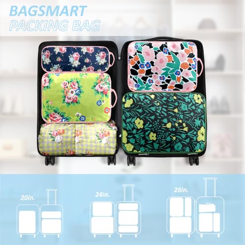7 Piece Travel Compression Packing Cubes - Toiletry Kit Foldable Organizer Bags for Efficient Suitcase Packing - gingham print with lovely floral (Travel Essentials) - color: Black-1