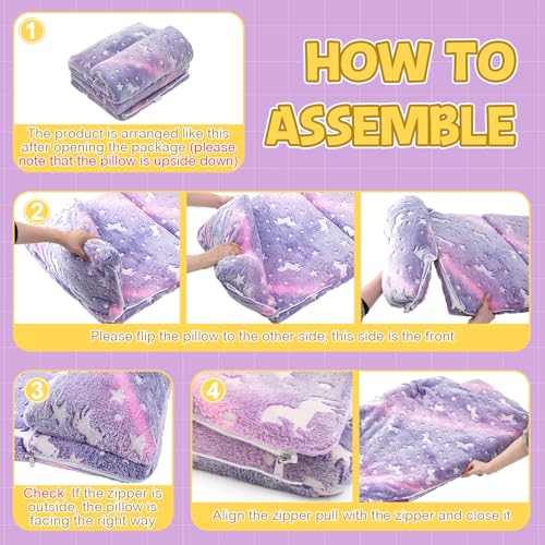 Preschool Nap Mat with Pillow and Blanket, 21" x 50" Glow Sleeping Bag Toddler Nap Mat for Daycare Kids, 2" Thick All in one Foldable Floor Mattress for Girl Boys - style: Unicorn