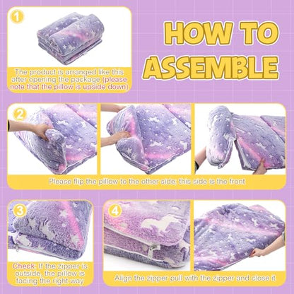 Preschool Nap Mat with Pillow and Blanket, 21" x 50" Glow Sleeping Bag Toddler Nap Mat for Daycare Kids, 2" Thick All in one Foldable Floor Mattress for Girl Boys - style: Unicorn
