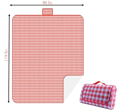 Waterproof Camping Blanket, 118 Inch x 80 Inch Enlarge Foldable Polyester Fiber Picnic Mat for Beach and Park Camping (red)