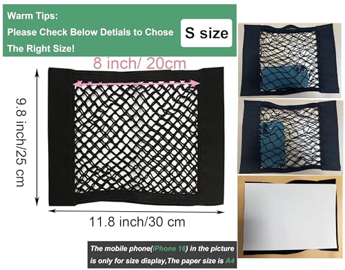 2pcs Cargo Net Car Storage Net - Stretchable Mesh Pocket Net Magic Tape Universal Mesh Car Accessories Interior Organizer (S) - size: S-11.8 x 9.8Inch(30 x25cm)