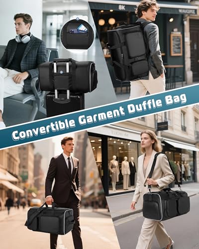 Smasrob 50L Convertible Garment Duffle Bag Backpack with Inner Removable Bag and Shoe Compartment, Travel Suit Bag for Business or Wedding Trips, Black