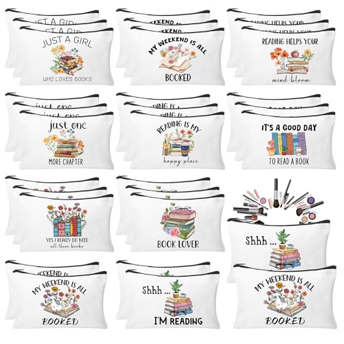 30Pcs Book Lovers Makeup Bag Book Club Gifts for Women Cosmetic Bags with Zipper Large Capacity Travel Toiletry Bag for Bookish Librarian Reader Gifts - style: Book