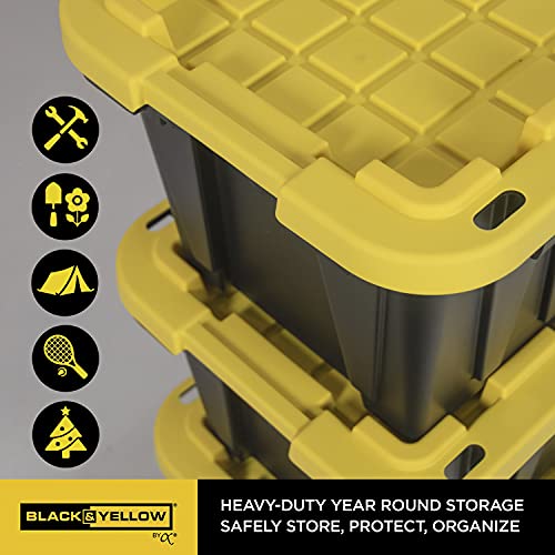 CX BLACK & YELLOW 12-Gallon Heavy Duty Storage Bins with Lids, Stackable Plastic Storage Bins, Dorm Room Essentials, Back to School, Classroom Organization, Home Organization, 4 Pack (12.51H x 16.3W x 21.8D) - size: 12 Gallon