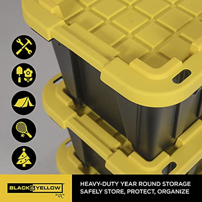 CX BLACK & YELLOW 12-Gallon Heavy Duty Storage Bins with Lids, Stackable Plastic Storage Bins, Dorm Room Essentials, Back to School, Classroom Organization, Home Organization, 4 Pack (12.51H x 16.3W x 21.8D) - size: 12 Gallon