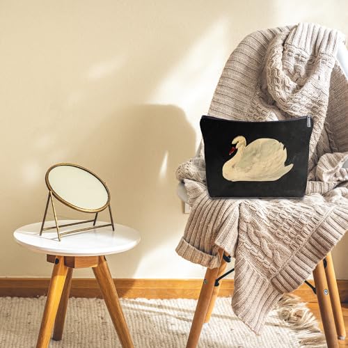 Swan Purse for Women - Swan Makeup Bag Gifts, Zippered Bag for Purse Travel Bags - color: White Swan-Black