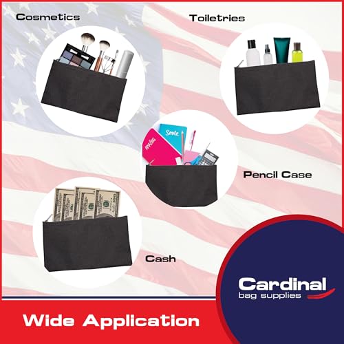 Multipack of 2 Compact Zipper Cloth Pouches, Zipper Bag, Travel Toiletry, Cosmetics, Stationary Case, 11 x 6 inches (Black) - color: Black