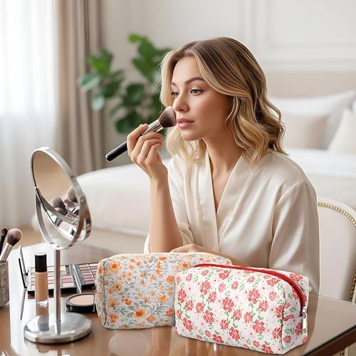 Paterr 20 Pcs Cotton Quilted Makeup Bag Bulk Cute Coquette Aesthetic Preppy Cosmetic Bag for Women Girls Bridesmaid Gifts Wedding Party Favor Christmas Travel Toiletry Pouch Trendy Stuff(Ditsy Floral) - style: Ditsy Floral