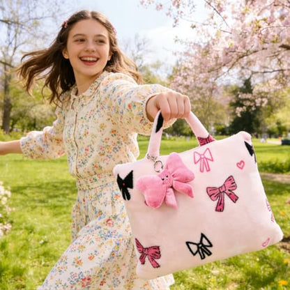 3-in-1 Kids Travel Blanket and Pillow Set, 40x60 Inch Pink Bow Blanket for Girls,Compact Set with Bow Keychain, Ideal Birthday Travel Essential - color: Pink Bow