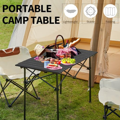SHANQUAN Camping Table Roll up Table, Fold up Lightweight Compact 2-4 Person Portable Adjustable Height Roll up Aluminum Table with Carry Bag for Outdoor, Camping, Picnic, Backyards, BBQ - size: 27.6*27.6 inch/Adjustable