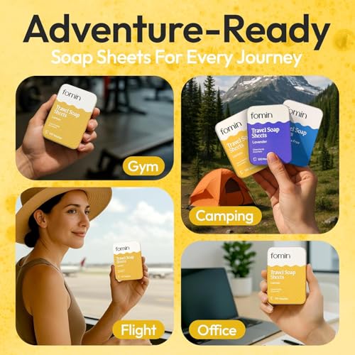 FOMIN - Paper Soap Sheets Tin for Traveling - (300 Sheets) Lemon Portable Travel Hand Soap Sheet, Dissolvable Mini Camping Hand Soap for Hand Washing - color: Lemon Pack of 3