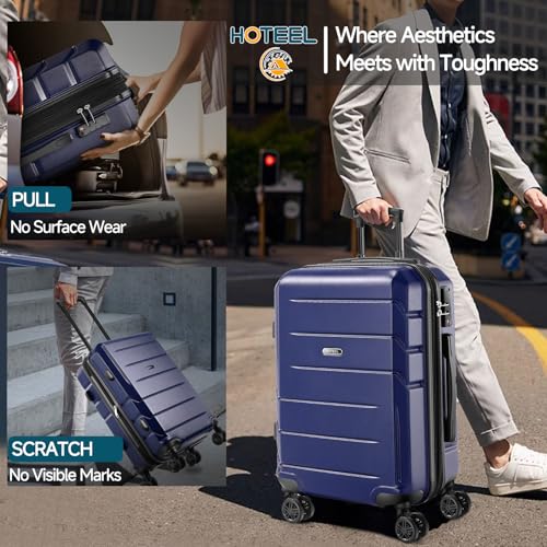 Hoteel Luggage Sets 3 Piece, 4-Yr Warranty, PC+ABS Suitcases with Wheels and Side Hook, Hardshell 20 inch Luggage with Duffel Bag Travel Bag, Dark Blue - color: Dark Blue, size: 3 Piece Set (20/DB/TB)