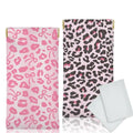 Glasses Case Soft, Eyeglass Cases for Women Portable Squeeze Top PU Leather 2 Pack Glasses Pouch with Cleaning Cloth - color: 2pcs Pink Leopard Print