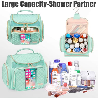 Large Toiletry Bag for Women Men,Bathroom Bag,Water Resistant Shower Bag,Makeup Bag,Toiletry Bags for Traveling,Hanging Toiletry Bag with Transparent Waterproof Phone Pocket (Green) - color: Green