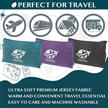PAVILIA Travel Blanket Airplane Compact with Bag, Small Travel Pillow Blanket Long Flights, Lightweight Plane Blanket with Luggage Strap, Camping Blanket for Traveler Essentials, Teal Blue, 65x40 - color: Teal Blue