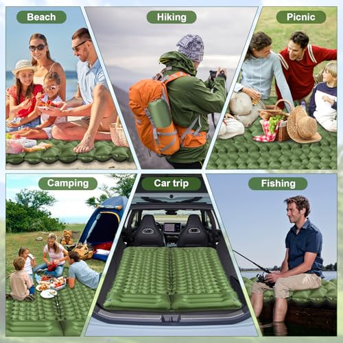Sleeping Pad for Camping - Ultralight (1.9lbs) Inflatable Camping Mattress with Built-in Pillow & Foot Pump, 4" Thick Compact Air Pad for Backpacking, Hiking, Traveling, One-Second Deflation - color: Army Green