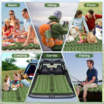 Sleeping Pad for Camping - Ultralight (1.9lbs) Inflatable Camping Mattress with Built-in Pillow & Foot Pump, 4" Thick Compact Air Pad for Backpacking, Hiking, Traveling, One-Second Deflation - color: Army Green