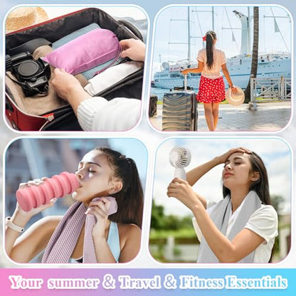10 Set Theme Park Necessities Cruise Ship Accessory Kit Collapsible Water Bottle Cooling Towel Fan Drawstring Bag for Summer Amusement Park Outdoor Team Travel Cruise Gifts Fitness Sport Favor