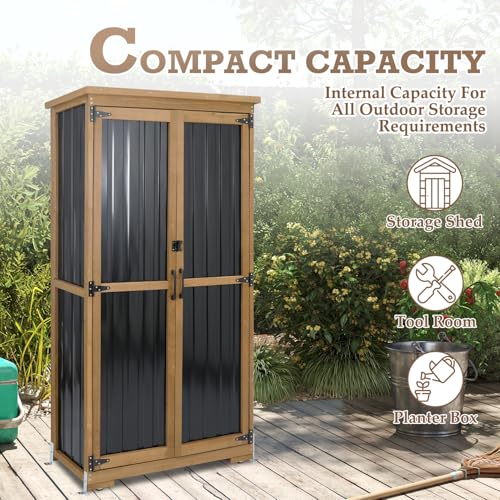 Outdoor Storage Cabinet Waterproof with Shelves, Small Storage Shed, Vertical Tall Patio Backyard Garden Storage Cabinet Tool Organizer for Outside - size: 32"L x 16"W x 66"H