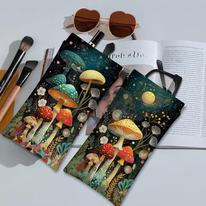 Eyeglasses Sunglasses Case PU Soft Squeeze Top Glasses Pouch for Women Student,Floral Pattern Portable Anti Scratch - color: Brown-mushroom05