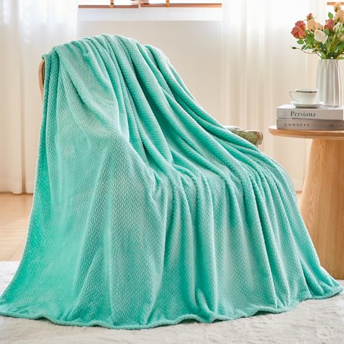 NEWCOSPLAY Super Soft King Blanket Aqua Premium Silky Flannel Fleece Leaves Pattern Lightweight Bed Blanket All Season Use (Aqua, King(90"x110")) - color: Aqua, size: King(90"x110")
