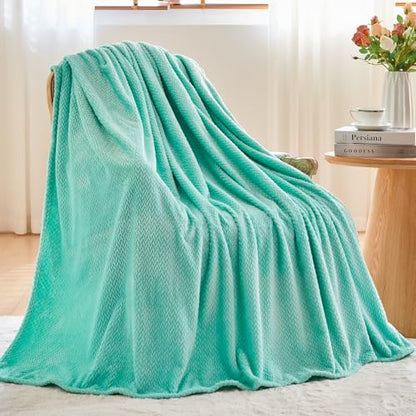 NEWCOSPLAY Super Soft Queen Blanket Aqua Premium Silky Flannel Fleece Leaves Pattern Lightweight Bed Blanket All Season Use (Aqua, Queen(90"x90")) - color: Aqua, size: Queen(90"x90")