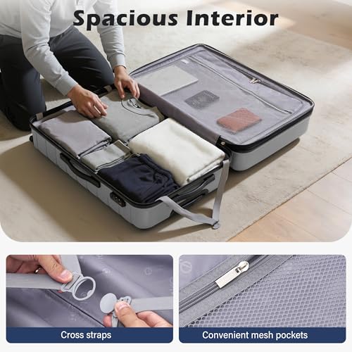 Coolife Expandable Large Checked Luggage with Spinner Wheels, Hard Shell Suitcase TSA Lock Rolling Travel Luggage 28-inch,Silver - color: sliver, size: Large(28in)
