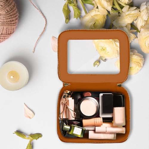 Prite Clear Makeup Bag Cosmetic Organizer Case Waterproof Travel Toiletry Bag Skincare Pouch with Golden Zipper(Brown) - color: Brown, size: Standard - Single Layer