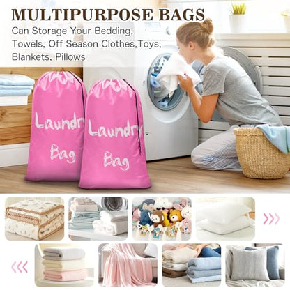 2 Pack XL Travel Laundry Bags for Dirty Clothes - Extra Large Heavy Duty Drawstring Laundry Bag Holds 4 Loads - Cruise Ship, Camping, Road Trip, Vacation Essentials Must Haves 2025(Pink + Pink) - color: Pink + Pink