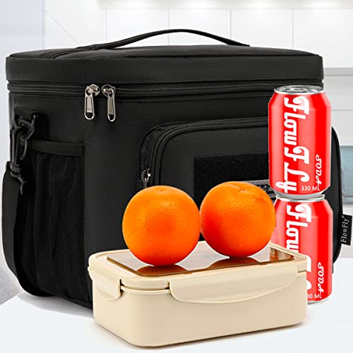 FlowFly Tactical Lunch Bag Large Insulated Lunch Box Cooler Tote for Men, Women with MOLLE/PALS Webbing (Black, Large) - color: Black, size: Large