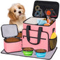 5 Set Dog Travel Bag for Supplies, Dog Lovers, Large Pet Travel Kit Includes 2 Food Containers, 2 Collapsible Bowls, Pink - color: Flamingo Tourmaline