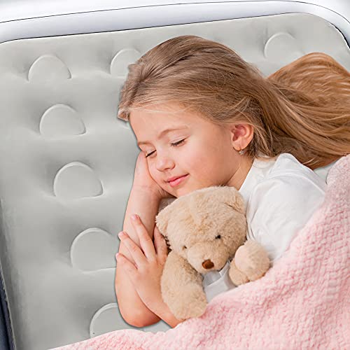 Inflatable Kids Travel Bed Toddler Air Mattress Set,Portable Blow Up Mattress Sleeping Bed Cot with Bed Rails and Electric Pump Ideal for Road Trip - color: Grey