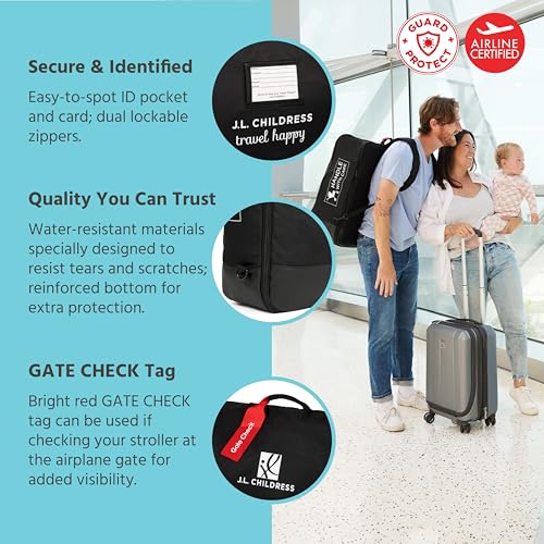 J.L. Childress Compact Travel Stroller Bag for Airplane - Fits Most Compact-Fold Single Baby Strollers, Compatible with UPPAbaby MINU, GB Pockit, Nuna TRVL & More, AirTag Compatible - Black - style: Unpadded