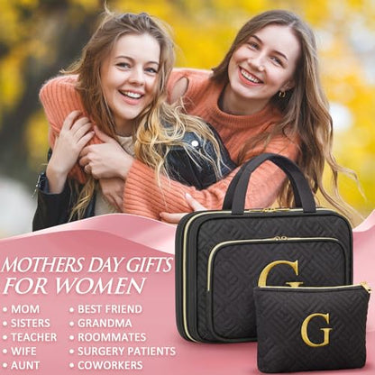 Gifts for Women, Initial Toiletry Makeup Bag Hanging Cosmetic Organizer with Embroidery Letter Personalized Nurse Teacher Appreciation Birthday Mothers Day Gifts for Mom Sister Wife Friends Auntie Her - style: G