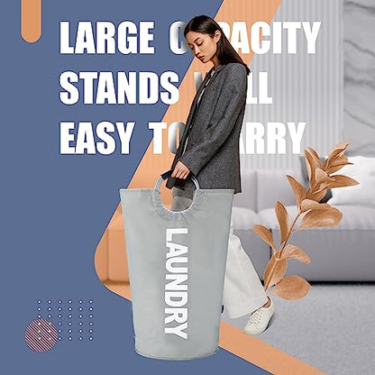 Caroeas 100L Laundry Basket,Large Laundry Hamper, Laundry Bag with Padded Handles, Clothes Hamper Stands Up Well, Collapsible Free Standing Easy Storage Washing Bin (Light Grey,100L) - color: Light Grey, size: 100L