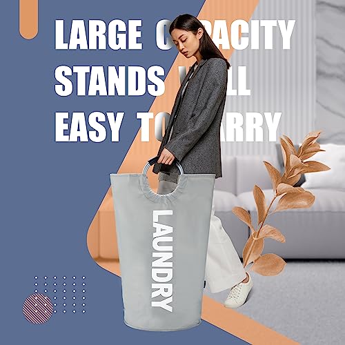 Caroeas 125L Laundry Basket,Large Laundry Hamper, Laundry Bag with Padded Handles, Clothes Hamper Stands Up Well, Collapsible Free Standing Easy Storage Washing Bin (Light Grey,125L) - color: Light Grey, size: 125L