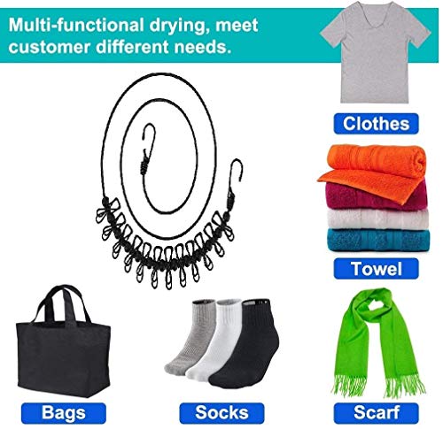 1 Pack Portable Clothesline with 12 Clothespins, Windproof Travel Clothesline Stretchy Retractable Elastic Laundry Clothes Line for Backyard, Vacation Hotel, Balcony Clothes Drying Line - size: 1P - Blue