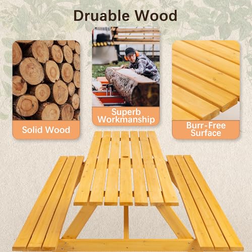 8 Person Rectangular Wooden Picnic Table, Outdoor Camping Dining Table with 2 Seats, Garden, DIY with 2 Built-in Benches, 2220lb Capacity, Natural - color: Natural-8-rectangular