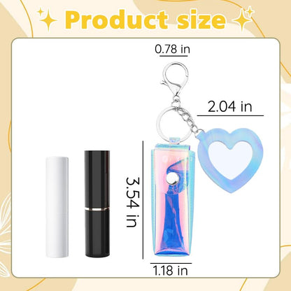 Sisadodo Glitter Lip Oil Holder Key Chains for Woman Lipstick Case with Mirror Lip Balm Keychain for Lipstick Case Keychain - color: Pv Blue-heart