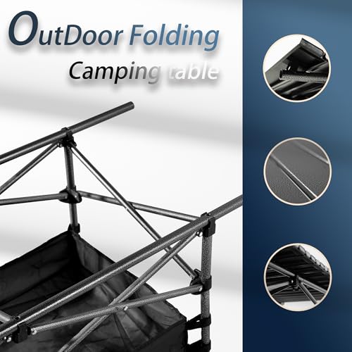 Outdoor Folding Table, 7.93LBS Ultralight Camping Table with Built-in Storage & Carry Bag, 225LBS Heavy Duty Aluminum Tabletop Carbon Steel Frame for Camping, Picnic, Beach, BBQ - color: Black