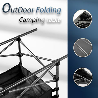 Outdoor Folding Table, 7.93LBS Ultralight Camping Table with Built-in Storage & Carry Bag, 225LBS Heavy Duty Aluminum Tabletop Carbon Steel Frame for Camping, Picnic, Beach, BBQ - color: Black
