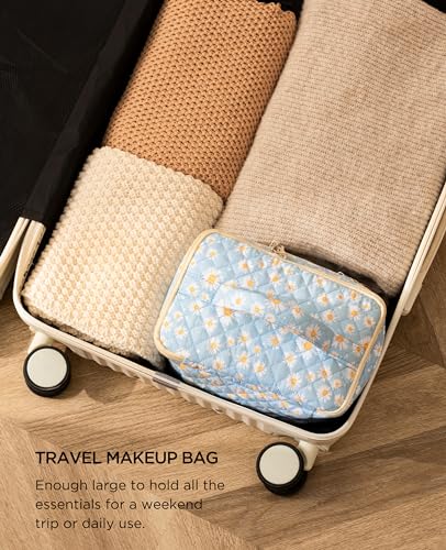 HBselect 2Pcs Travel Makeup Bag, Large Cotton Quilted Makeup Bag Cosmetic Bag Cute Make up Bag Toiletry Bags for Women Girls - color: 2PCS-DAISY